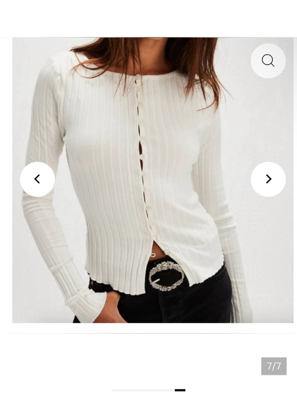 Free People Cream Ribbed Button-Front Top - Picture 4 of 4